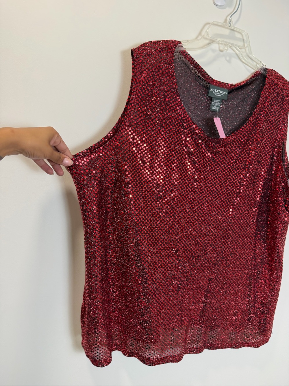 Notations Woman 2X Red Sequin Sleeveless Party Top Sparkly Holiday Glam - Picture 3 of 6